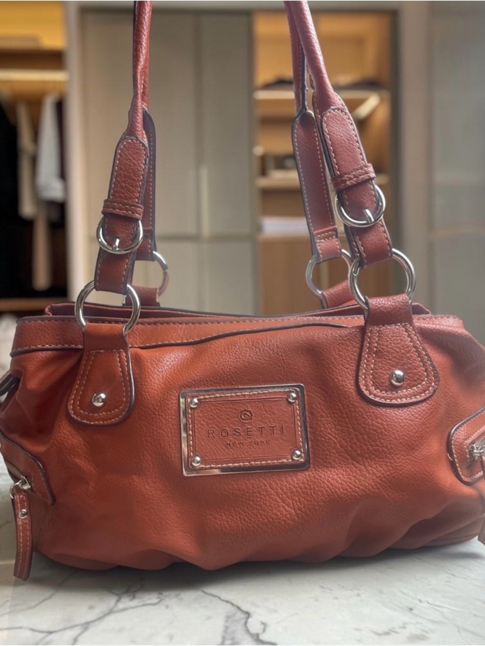 Rosetti New York Brown Leather Shoulder Bag Satchel Silver Hardware Purse 👜